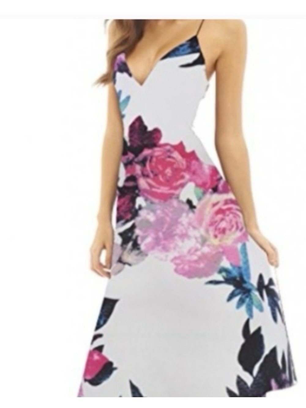 AX Paris Strapless Floral Midi Dress in Pink and White